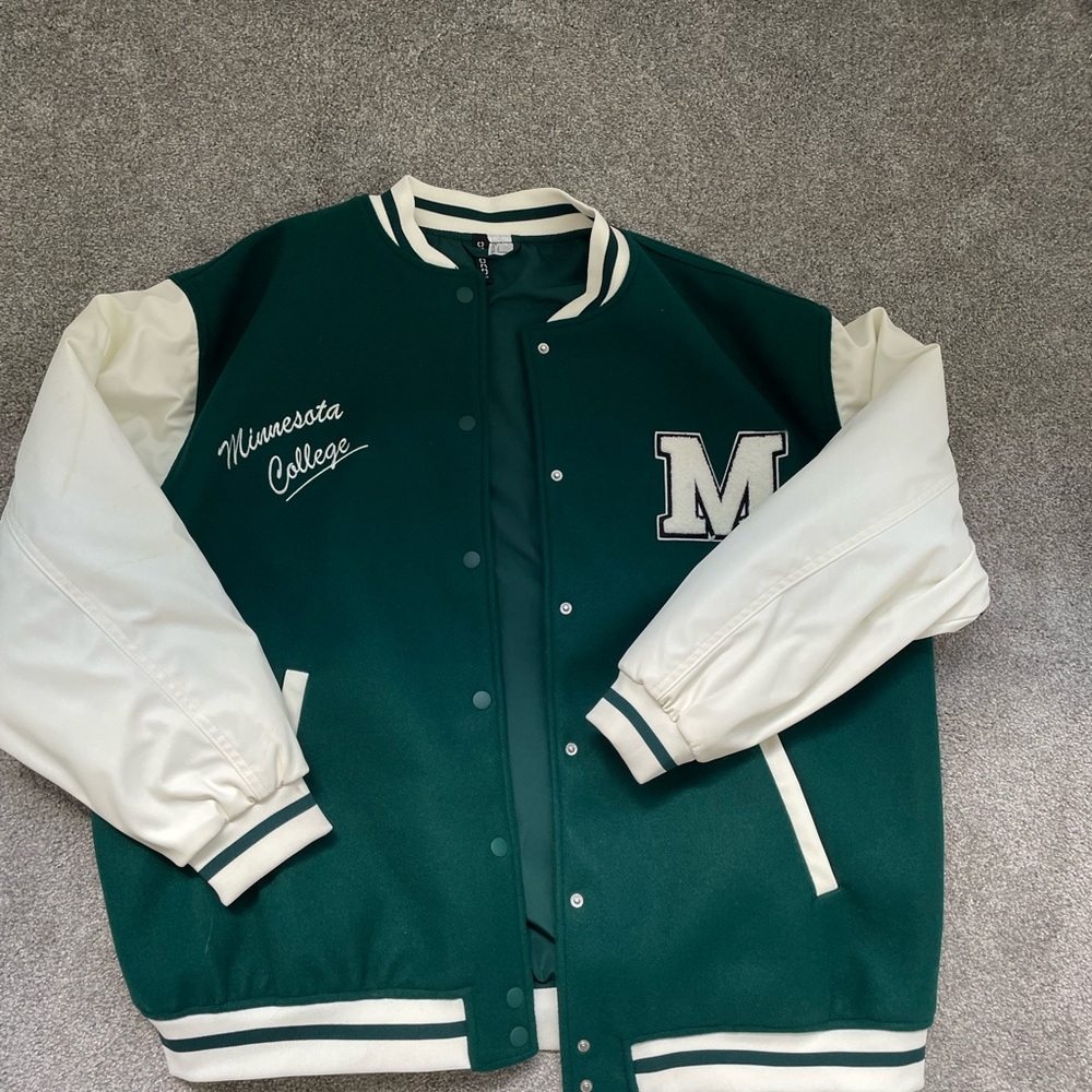 H&M Green and White Varsity Bomber Jacket